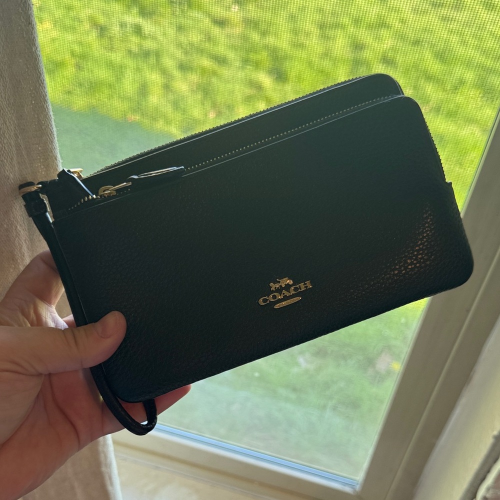 Coach Black Pebbled Leather Wristlet